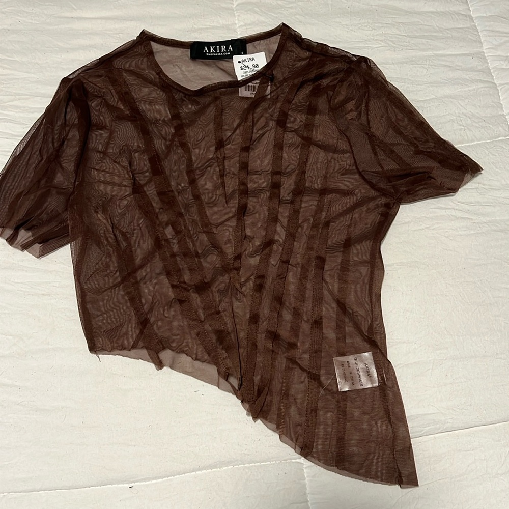 5 for $20 SALE! Akira sheer brown nude veined top